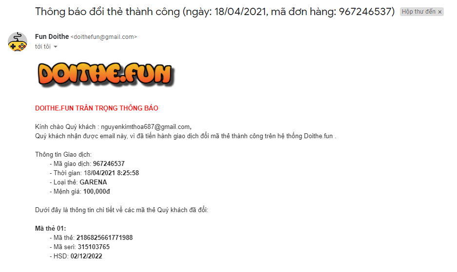 đổi thẻ điện thoại sang thẻ game